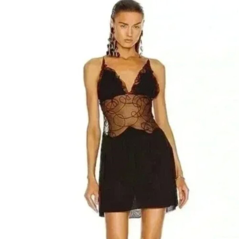 Tom Ford Embroidered Mini Silk Slip Lace Spaghetti Strap Dress